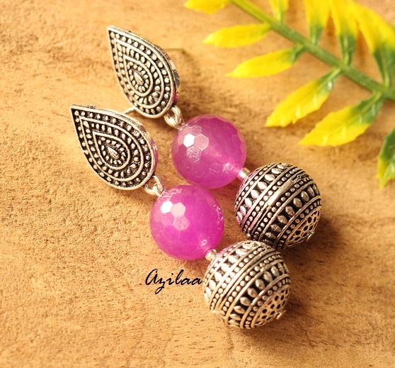 Ganesha purple handmade Gemstone Necklace earring set