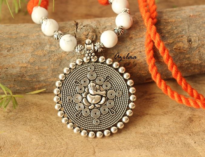 Ganesha white gemstone artisan handmade necklace set