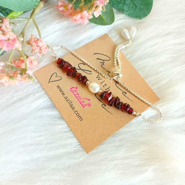 Garnet Designer Birthstone chain pearl adjustable bracelet