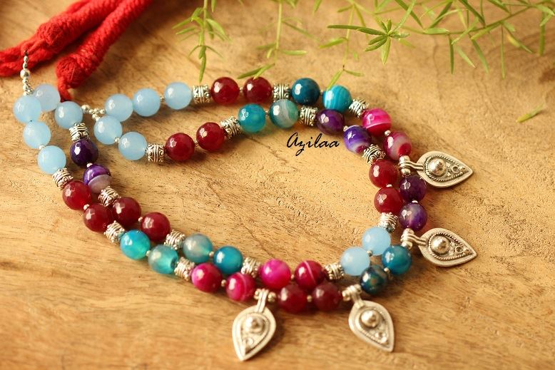 Gemstone beaded agate gemstone artisan handmade necklace 