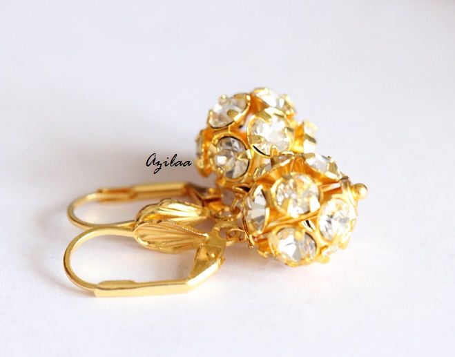 Gold crystal ball earrings