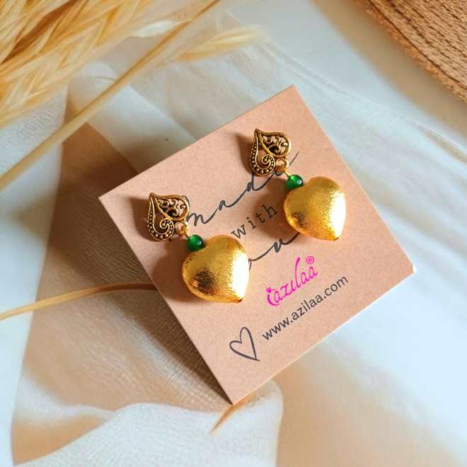 Golden Heart earrings handmade Earrings