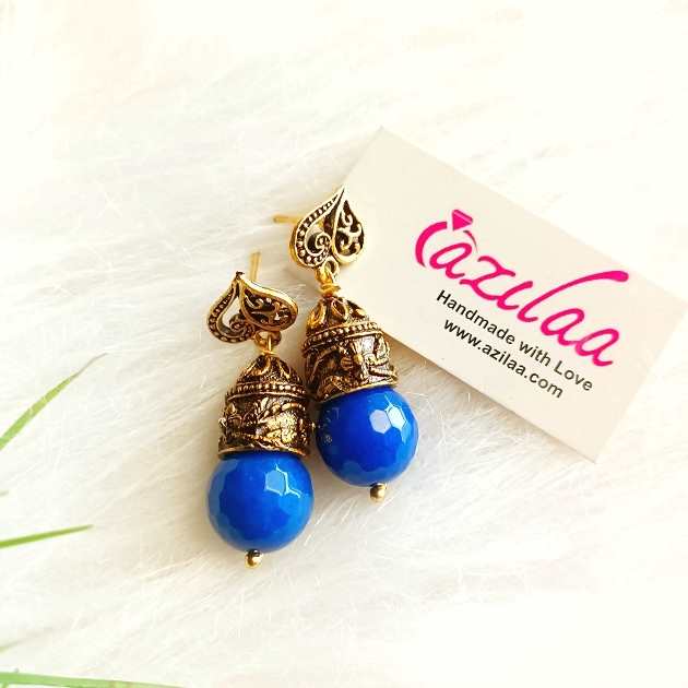 Golden blue dangler antique golden earrings