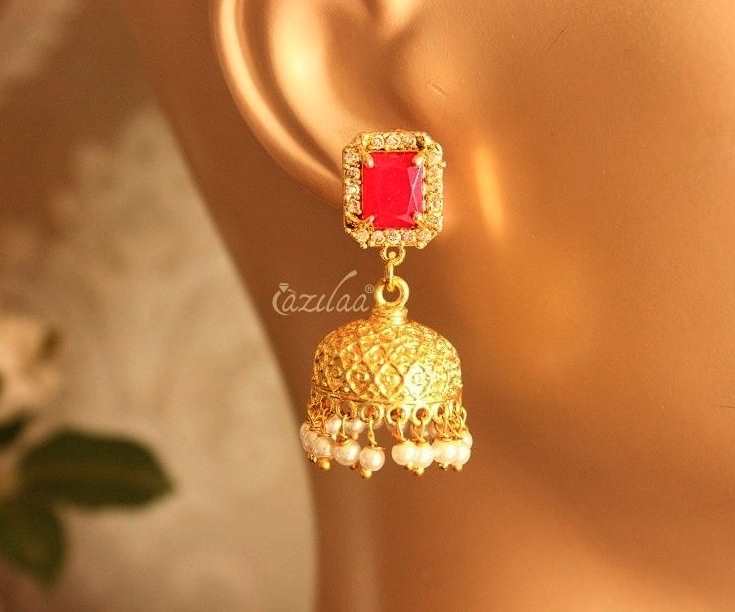  Golden pink Jhumki dangler CZ earrings