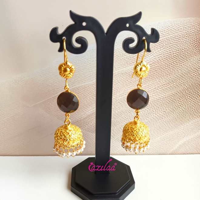  Golden smoky brown Jhumki dangler bridal pearl earrings