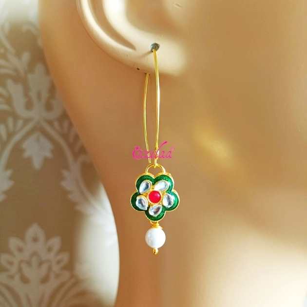 Gorgeous antique golden green kundan earrings