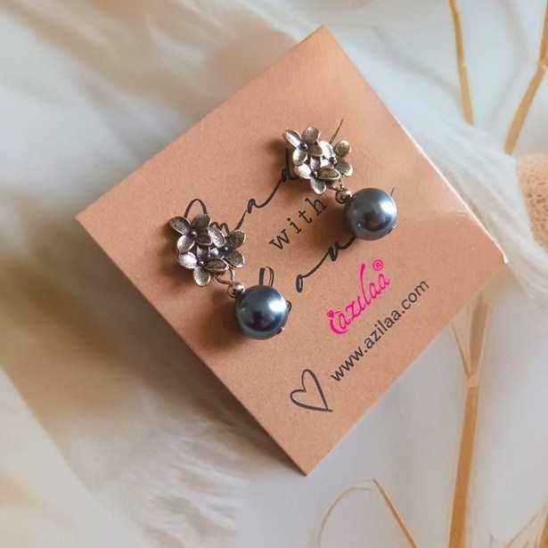 Gray Pearl stud dangler earrings