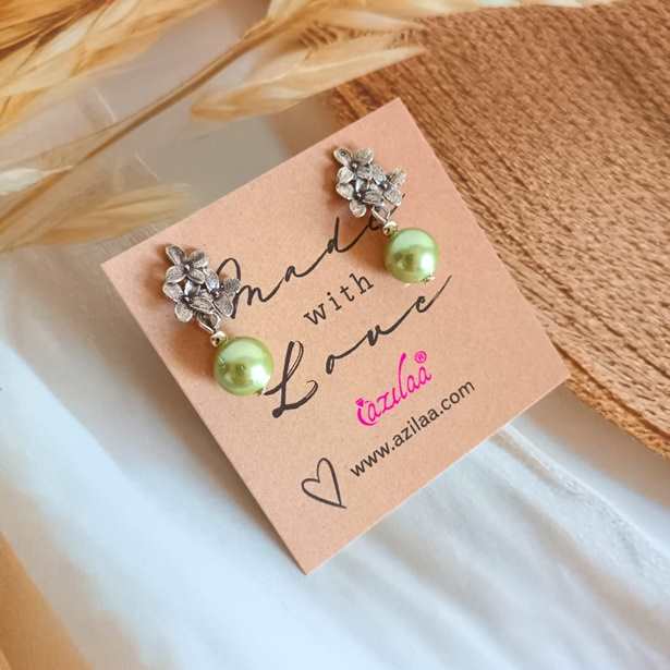 Green pearl stud dangler earrings