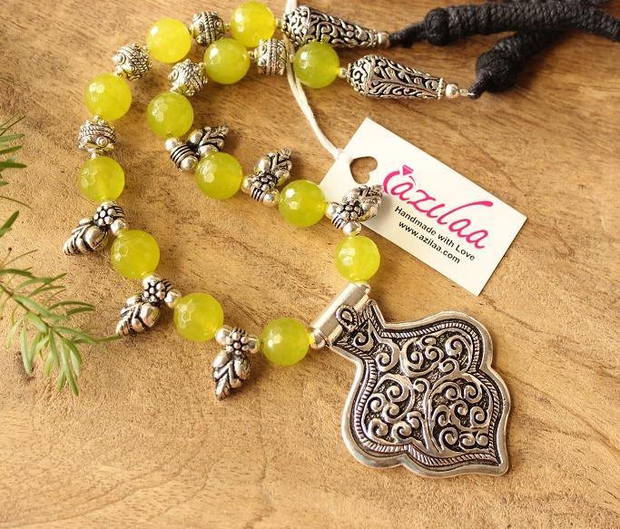 Fresh Lime Green handmade Gemstone Necklace earring set
