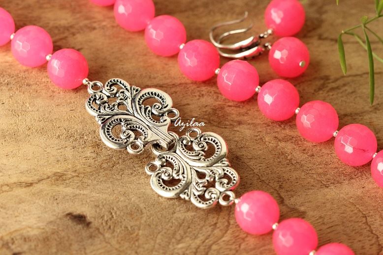 Hot pink agate gemstone artisan handmade necklace 