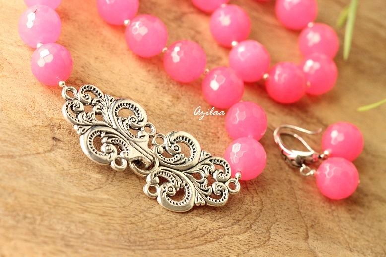 Hot pink agate gemstone artisan handmade necklace 