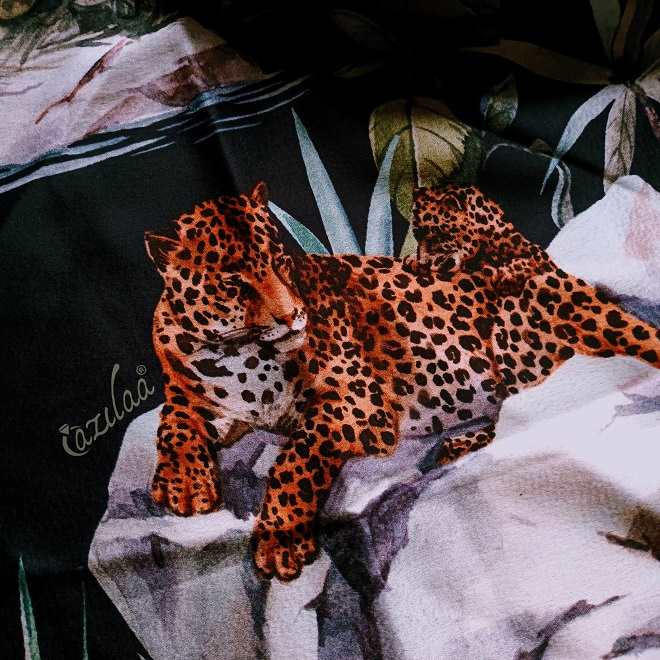 Designer Premium Leopard print jungle black satin scarf