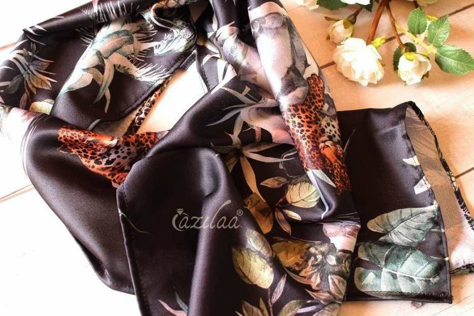 Designer Premium Leopard print jungle black satin scarf