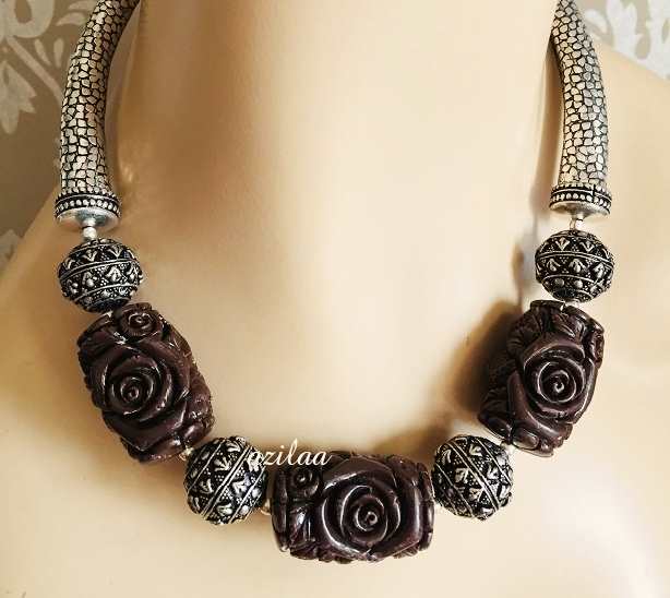 Limited edition Dark Chocolate Statement floral necklace