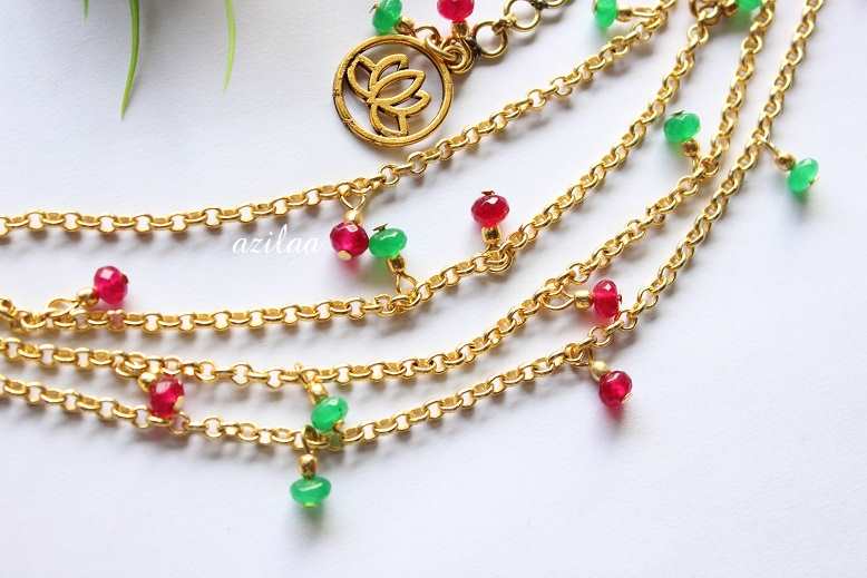 Maroon Green gemstone gold plated waist chain