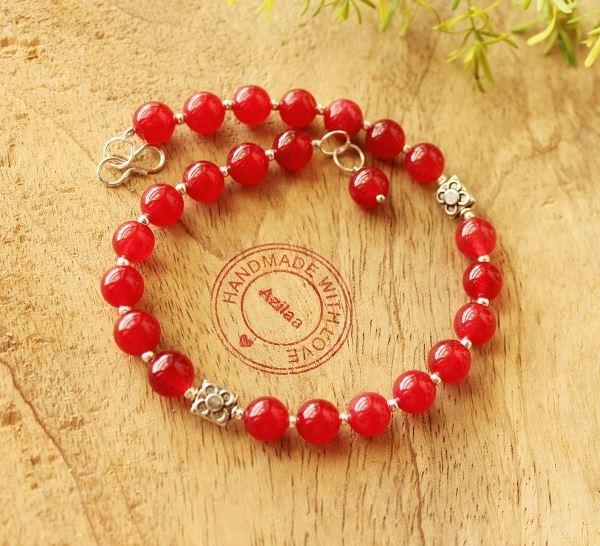 Maroon beaded Gemstone handmade silver tone Anklet