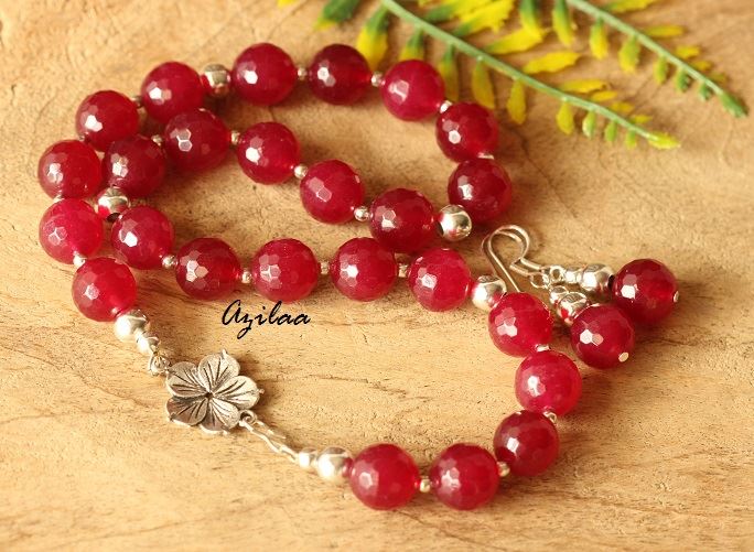 Maroon beaded gemstone handmade necklace set