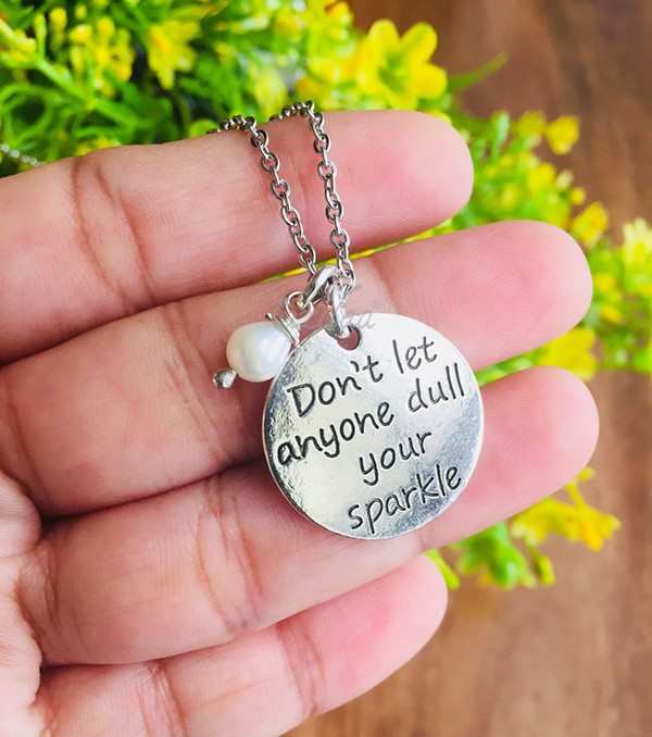 Message charm pearl pendant chain necklace