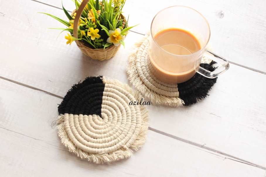 Modern Eco friendly fringe round coaster handmade 4 Pcs