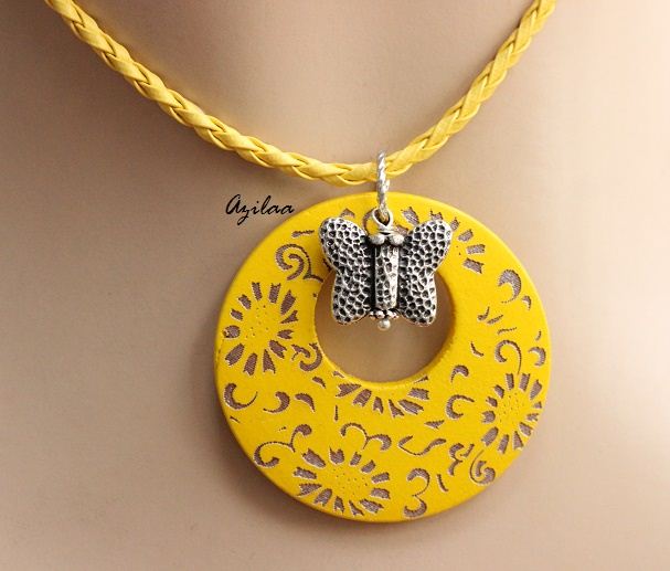 Modern Yellow butterfly Pendant necklace 