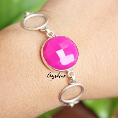 Modern sterling silver Pink Chalcedony handmade gemstone bracelet