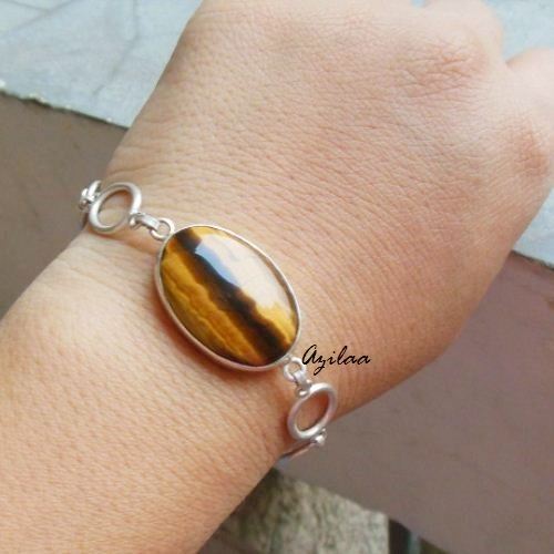 Modern sterling silver Tiger eye handmade gemstone bracelet
