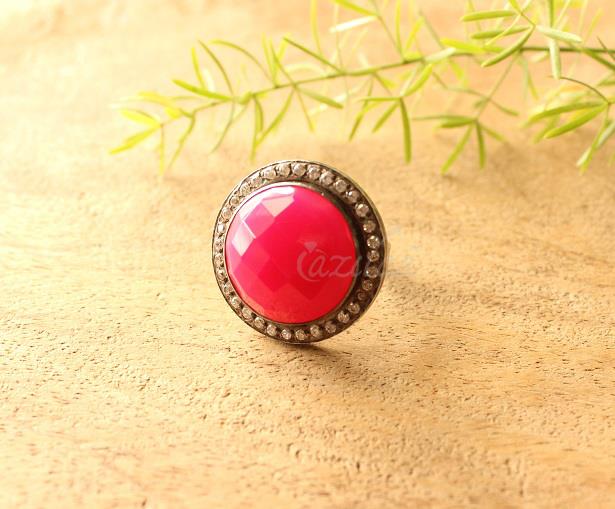 Hot pink gemstone ring, Designer silver gemstone ring
