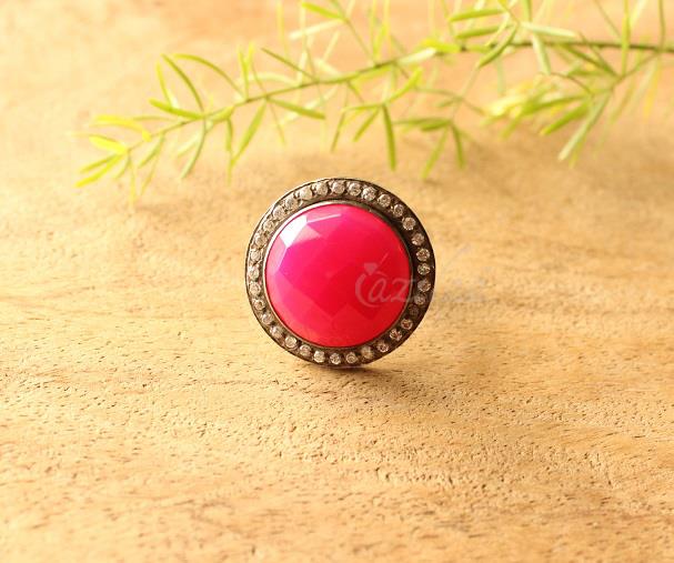 Hot pink gemstone ring, Designer silver gemstone ring