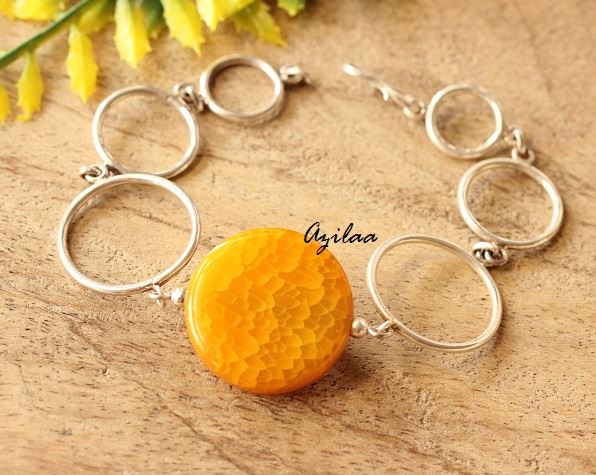 Modern sterling silver yellow agate handmade gemstone bracelet