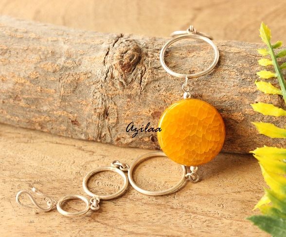 Modern sterling silver yellow agate handmade gemstone bracelet