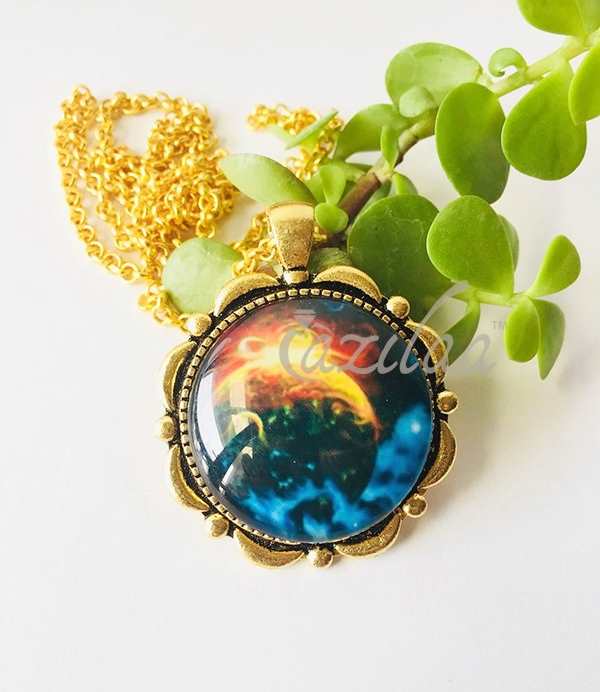 My planet pendant gold plated chain necklace