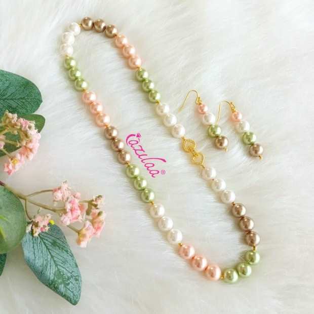 Pastel multi Pearl designer heart necklace earrings set
