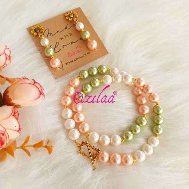 Pastel multi Pearl designer heart necklace earrings set