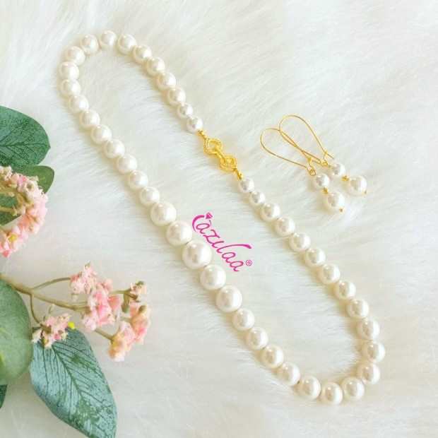 Pearl designer heart necklace earrings set