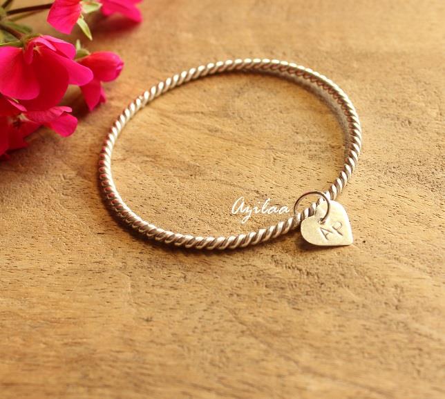 Personalized initial sterling silver handmade bangle bracelet