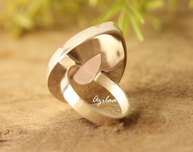 Pink Rose quartz  sterling silver gemstone handmade ring