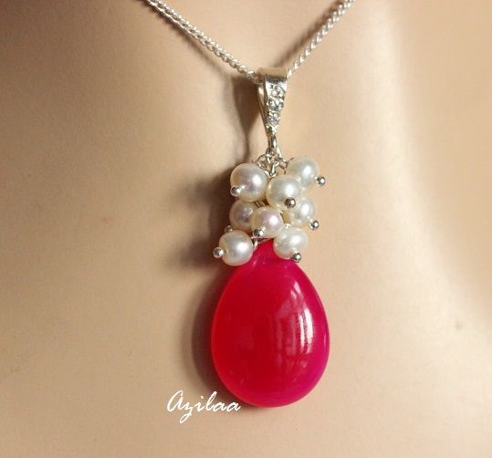 Pink chalcedony gemstone silver beaded pendant earring set