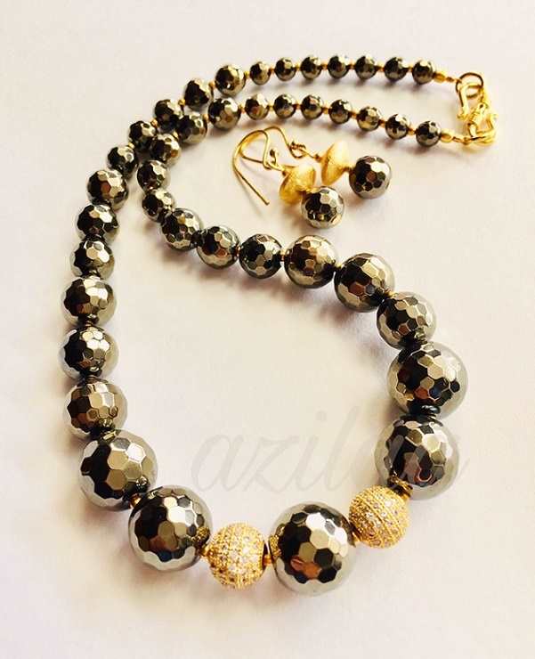 Pyrite metallic gemstone handmade golden necklace set