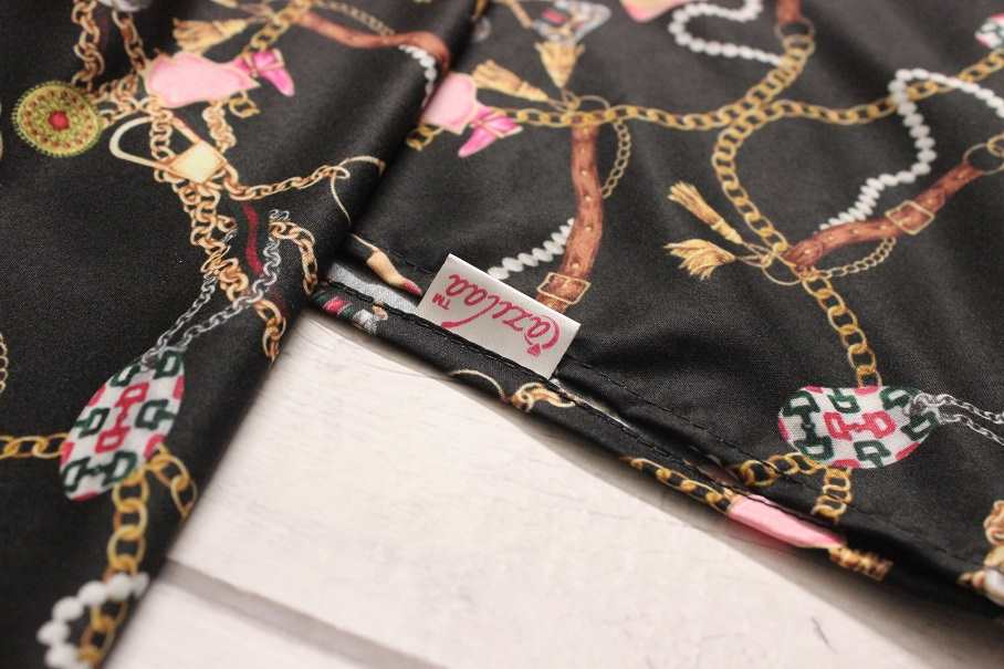 Quirky bejewel satin fabric black scarf Square