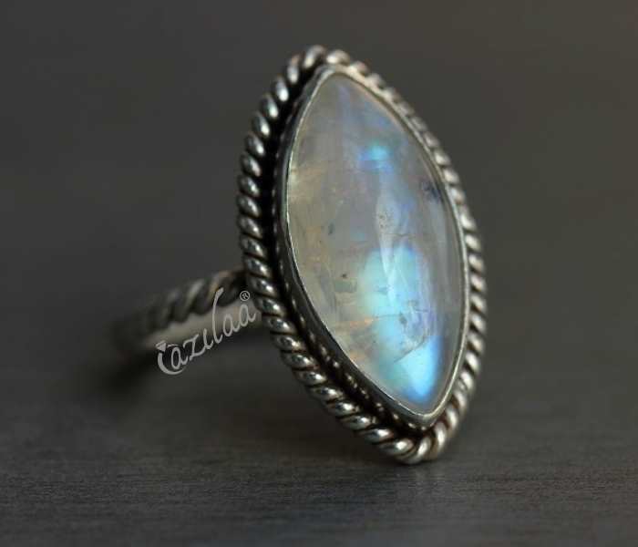 Rainbow moonstone sterling silver gemstone handmade ring