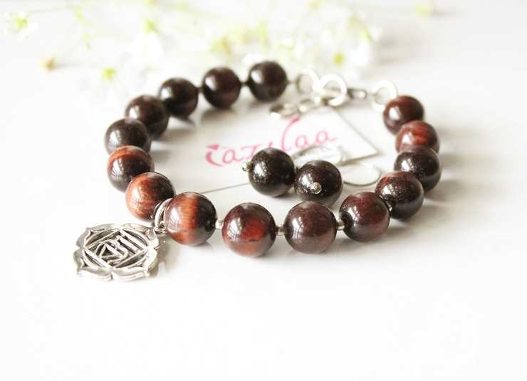 Root Chakra  tiger eye gemstone beaded silver bracelet