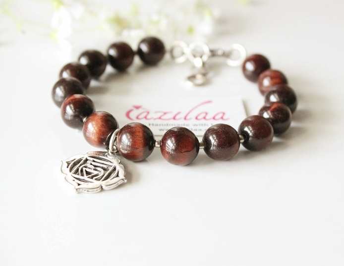 Root Chakra  tiger eye gemstone beaded silver bracelet