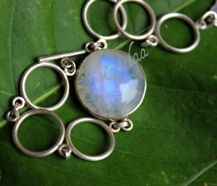 Round Moonstone sterling silver handmade gemstone bracelet