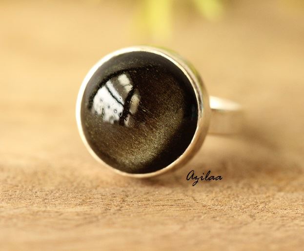 Sheen Obsidian Rock Star sterling silver gemstone handmade ring