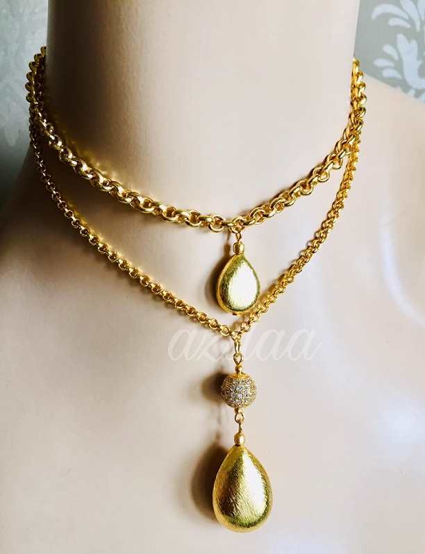 Shinny gold designer handmade gold plated chain tassel necklace