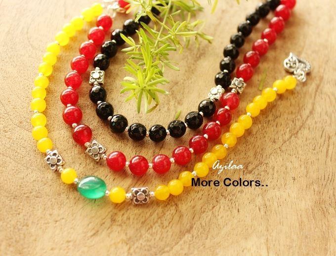 Spring yellow green beaded Gemstone handmade silver tone Anklet