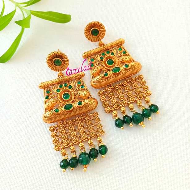 Statement Bridal Antique golden green long necklace set