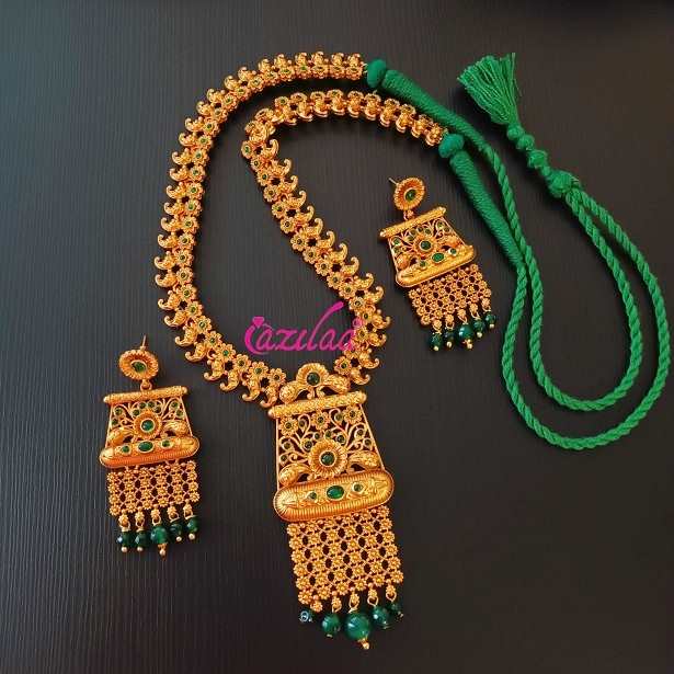 Statement Bridal Antique golden green long necklace set
