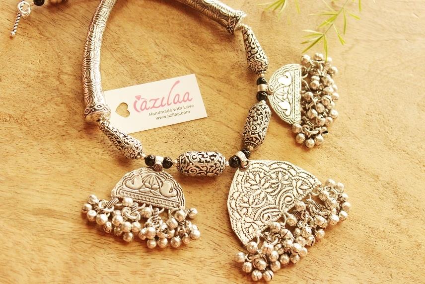 Statement Ethnic silver tone handmade designer necklace set