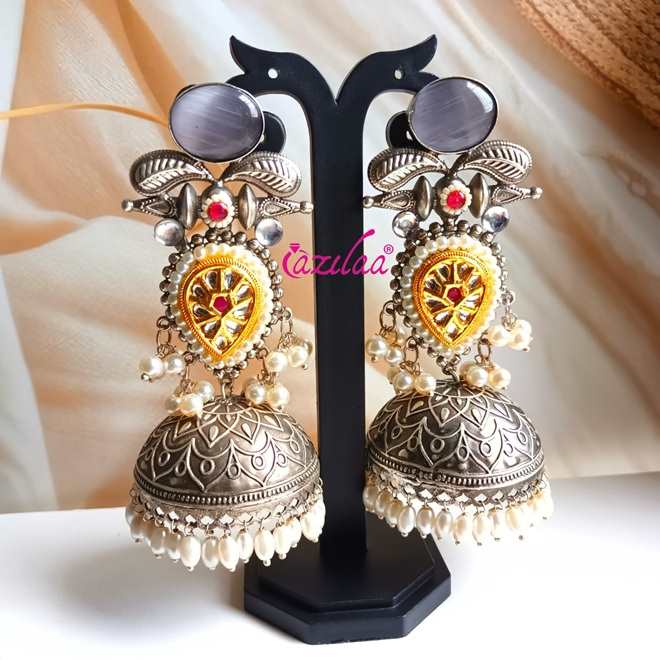 Statement Gray antique silver Dual Tone jhumka